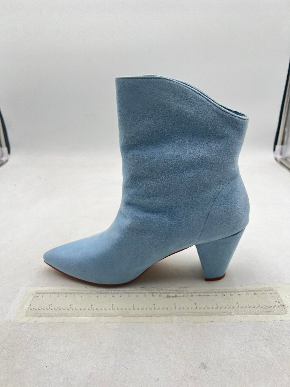 Light Blue Women Pointed Toe Ankle Booties Mid Heel Faux Suede Prom Party Boots